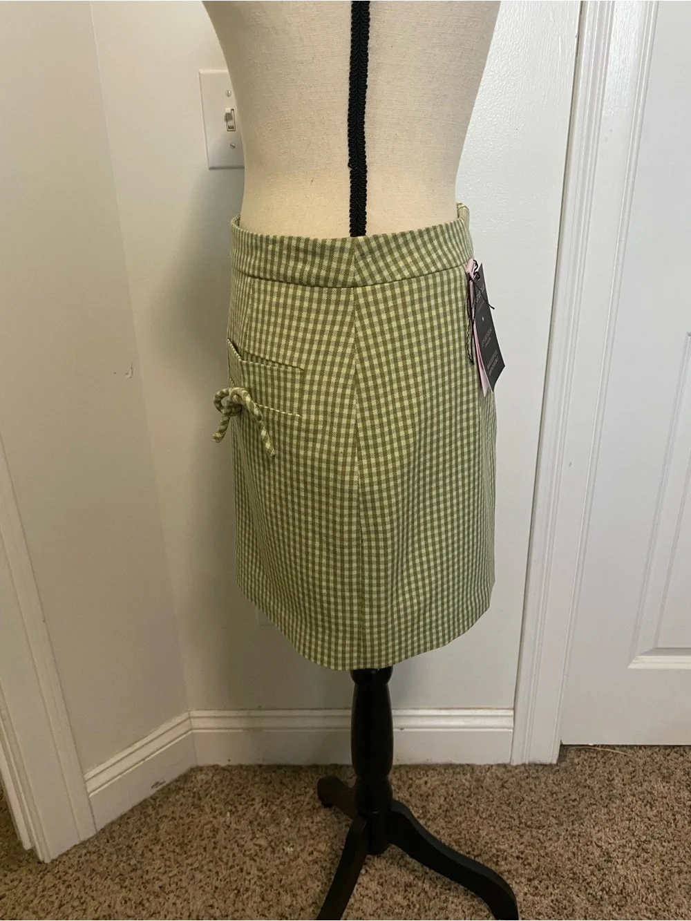 NWT Avec Les Filles Light Green Gingham Mini Skirt